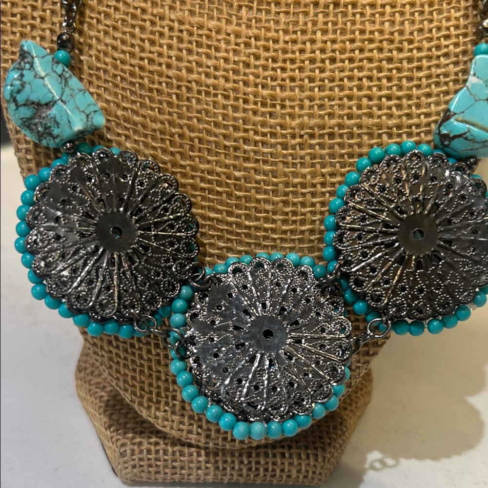 Turquoise Howlite Beaded Statement Necklace - Picture 7 of 7